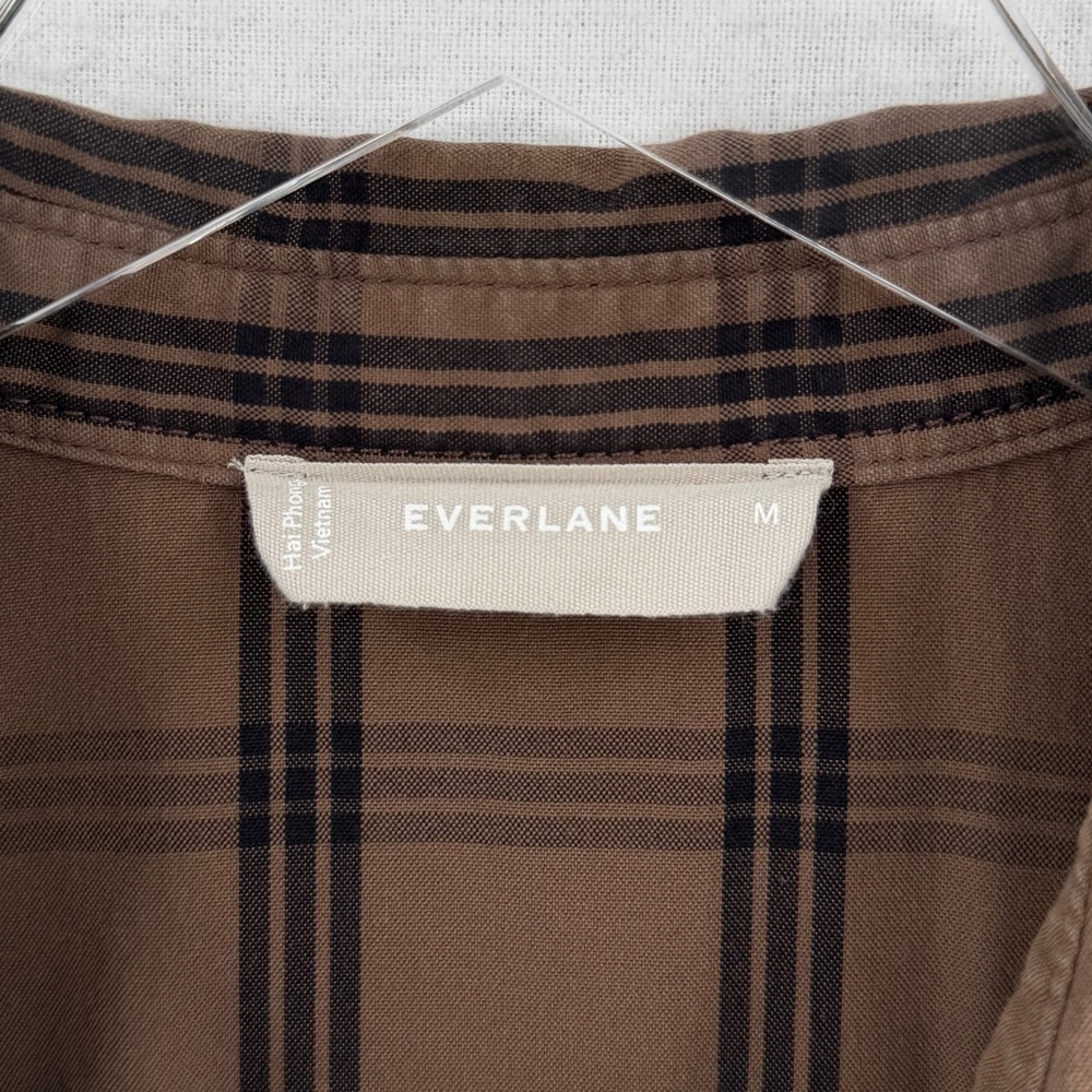 Everlane Shirt Dress Women Medium Brown Plaid Cotton Long Sleeve Babydoll Mini - Picture 15 of 16